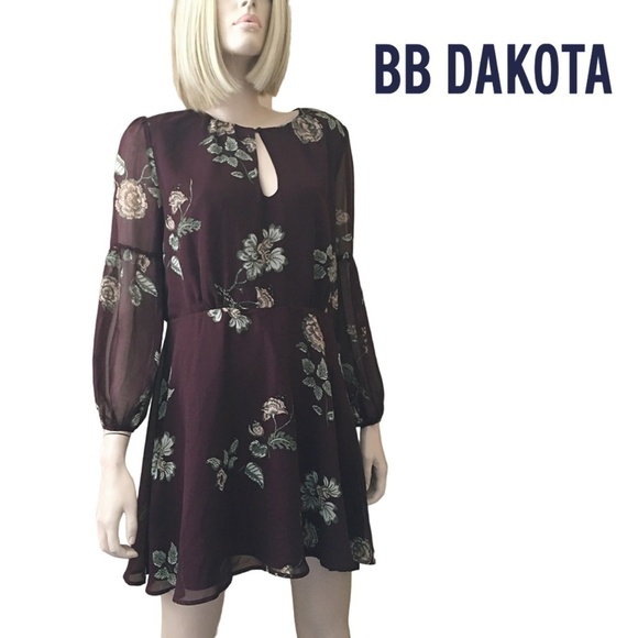 BB Dakota Boysenberry Dress La Vie En Rose Floral Print Keyhole front Versatile - Picture 1 of 14